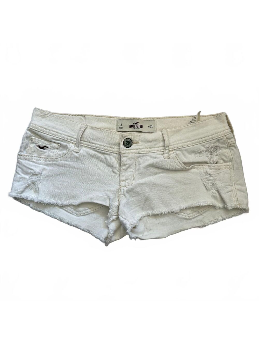 Hollister Low Rise Distressed Micro White Mini Shorts Ripped Detail Size 3 W 26